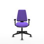 Chaise Elche Asynchrone Tissu Violet Base pyramidale noire Accoudoir 1D Sans appui-tête Roulettes 65mm pour moquette