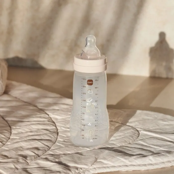 MAM Biberon Easy Active +6 mois - 330 ml - Tétine débit X - Sable - Biberon d'âge 2 ergonomique et écologique