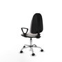 Chaise de bureau Algarra avec mécanisme de contact permanent de base, rembourrée de simili cuir blanc. Équipée d'une base chromée, d'accoudoirs fixes et de roulettes autobloquantes