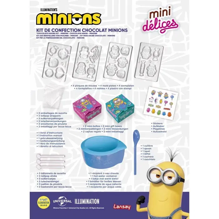 Lansay - Mini Délices - Kit de Moulage Chocolat Minions - Dès 6 ans - Moules et Emballages inclus Lansay - Mini Délices - Kit de Moulage Chocolat Minions - Dès 6 ans - Moules et Emballages inclus