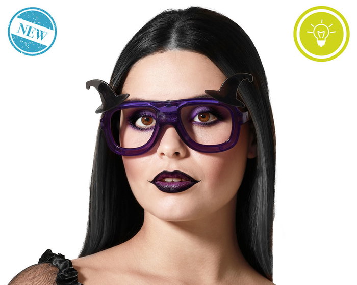 Lunettes avec chapeaux de sorcière et lumière LED Violette Lunettes avec chapeaux de sorcière et lumière LED Violette