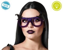 Gafas con gorro de bruja et lumière LED pour costume Halloween - Accessoire de fête Violet