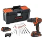 BLACK+DECKER BDCHD18C2TA-QW Perceuse-visseuse à percussion sans fil 18V avec 2 batteries et 30 accessoires