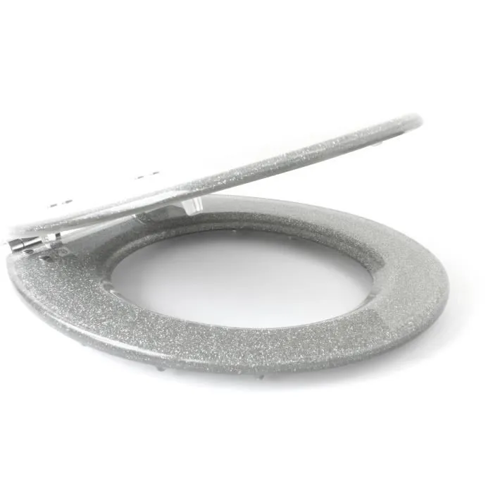 Gelco Abattant WC Design - Frein de chute magnétique douce, Finition Gris Argenté Pailleté (Glitter Silver) - Résine résistante à l'humidité