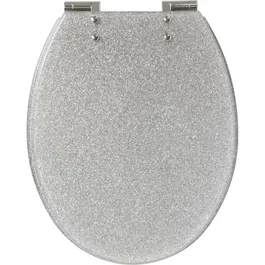 Gelco Abattant WC Design - Frein de chute magnétique douce, Finition Gris Argenté Pailleté (Glitter Silver) - Résine résistante à l'humidité