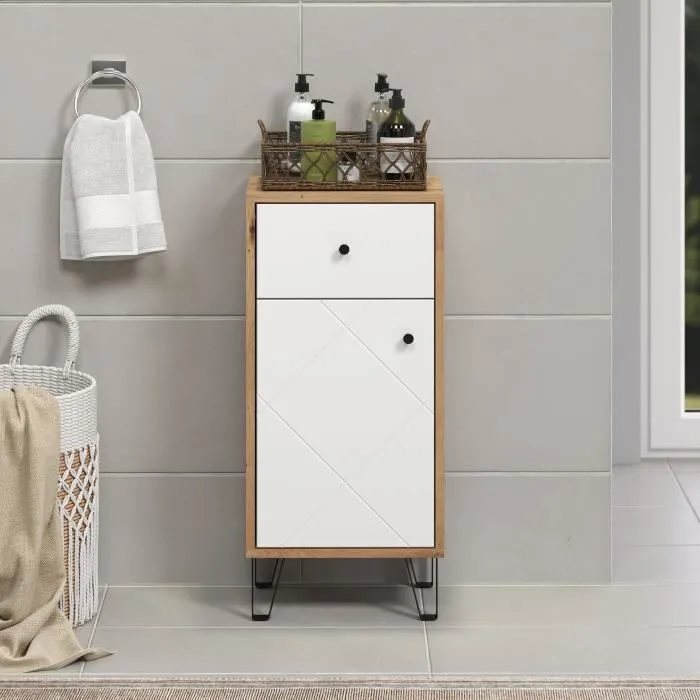 Ebuy24 - Meuble de salle de bain Touch - Armoire en panneaux de particules - Blanc mat avec décor chêne - Design contemporain
