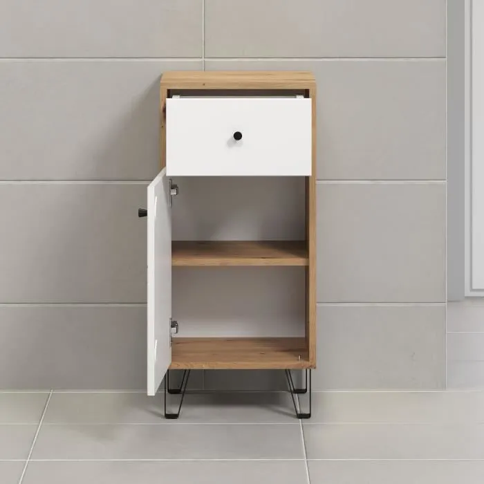 Ebuy24 - Meuble de salle de bain Touch - Armoire en panneaux de particules - Blanc mat avec décor chêne - Design contemporain