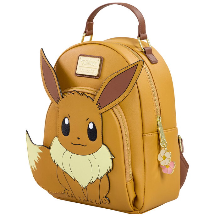 LOUNGEFLY Sac à dos Pokémon Eevee 28 cm en simili-cuir - Bandoulière ajustable, poche à fermeture éclair, détails brodés