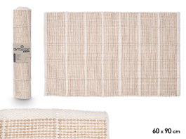 Giftdecor Tapis Artisanal 60x90 cm Motifs Carreaux Beige 65% Polyester 35% Coton 1100 g/m² (Set de 8)