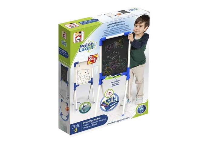 Chicos Pizarra junior - Tableau réversible junior 37x32x85 cm incluant 12 pièces, pour enfants de 3 à 7 ans