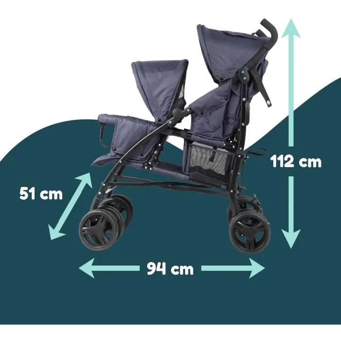 Bambisol - Poussette canne double, pour enfants rapprochés, siège avant 6-36 mois (15 kg) et siège arrière 0-36 mois (15 kg), allongeable