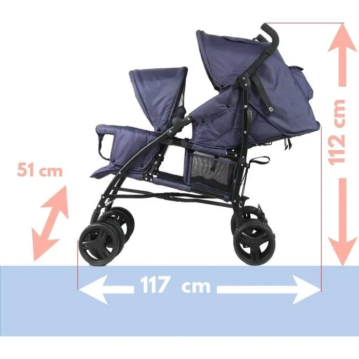 Bambisol - Poussette canne double, pour enfants rapprochés, siège avant 6-36 mois (15 kg) et siège arrière 0-36 mois (15 kg), allongeable