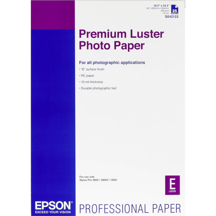 Epson Premium Luster papier photo A2 250g, 25 feuilles Epson Premium Luster papier photo A2 250g, 25 feuilles
