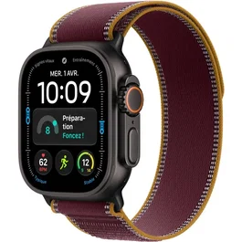 Apple Watch Ultra 4 GPS + Cellular - 49mm - Boîtier Black Titanium - Bracelet Burgundy Trail Loop - M/L