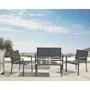 Sabaideco Salon de jardin CEBU en acier pour 4 personnes, canapé + 2 fauteuils + table basse, design moderne gris