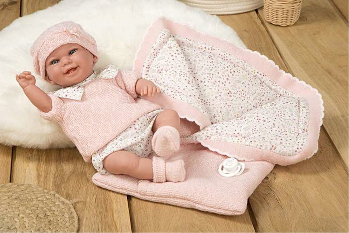 Muñecas Arias Muñeca Elegance Babyto - Poupée de poids en rose avec couverture, peluche anti-stress 35 cm