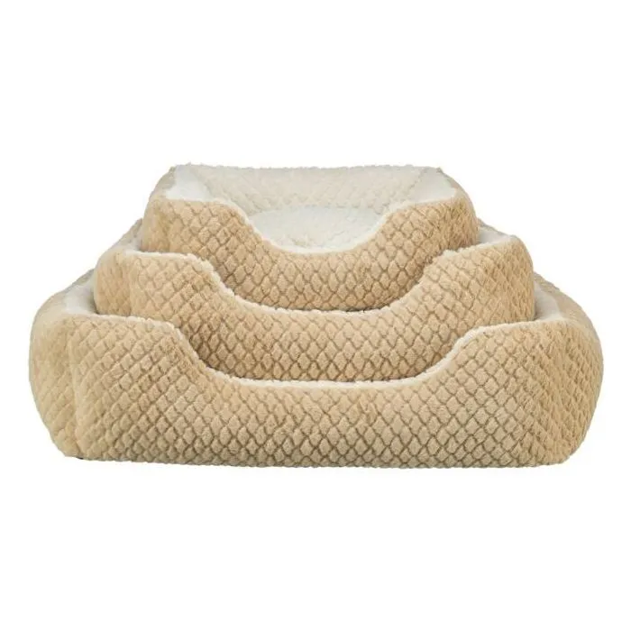 TRIXIE Kaline Mio Panier pour chien réversible en peluche structurée 50 x 40 cm, housse amovible et antidérapante, couleur gris/vieux rose