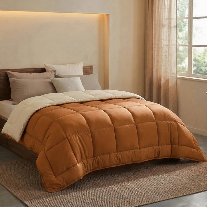 Toison D'Or HUDSON - Couette Légère Microfibre - Ocre & Galet - 220 x 240