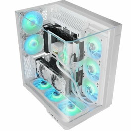 Mars Gaming MCINFINITO Boîtier PC Semi-Tour ATX Gaming Blanc avec Panneau Courbe en Verre Trempé, 2 Ventilateurs RGB, USB 3.2 Type C, Support Radiateur 360mm