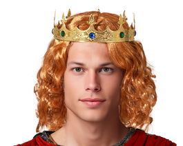 Couronne Dorée avec Pierre de Fantaisie Multicolores pour Roi Médiéval ou Personnage Royal - Accessoire de Déguisement