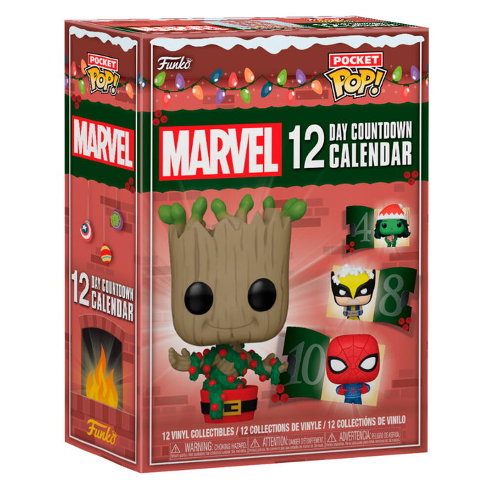 Funko Calendrier de l'Avent 12 Jours Marvel avec 12 Pocket Pop! - Groot, She-Hulk, Lobezno, Spider-Man