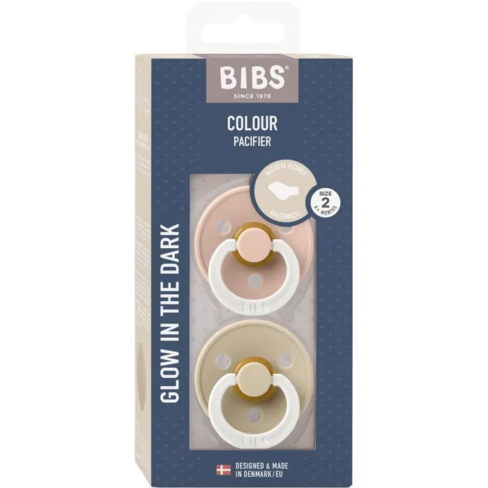 Bibs Sucette bébé Colour Taille 2 Blush Vanille - Pack de 2, Phosphorescente