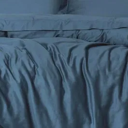 Parure de lit 1 personne Ranforce, housse de couette 140x200 cm + taies d'oreiller 60x60 cm en satin de coton 100%, bleu