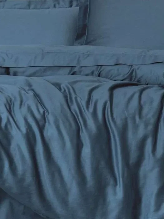 Parure de lit 1 personne Ranforce, housse de couette 140x200 cm + taies d'oreiller 60x60 cm en satin de coton 100%, bleu