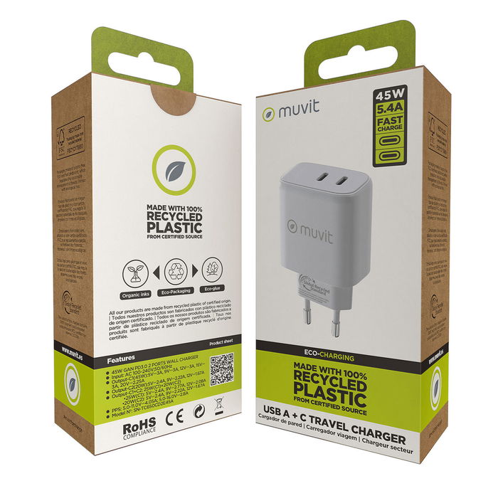 Chargeur mural Muvit for Change HC-175 Blanc 20 W 45 W