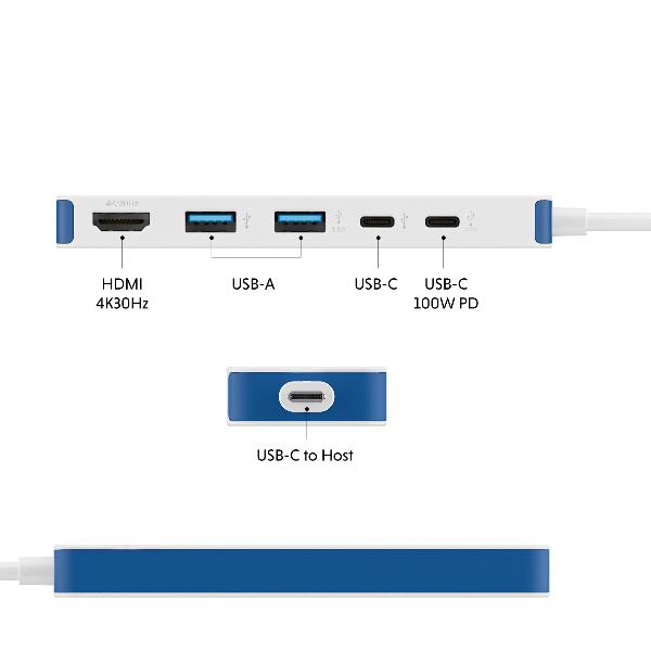 Targus HD4101BUGL Hub USB-C 5 en 1 USB 3.2 Gen 1 HDMI 4K Power Delivery 100W Charge Portable Blanc