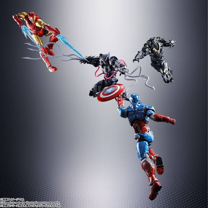 Tamashii Nations SH Figuarts Marvel Tech-On Avengers Figurine Wolverine Venom Symbiote avec Effets Métalliques et Accessoires