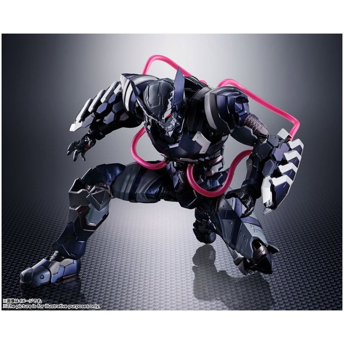 Tamashii Nations SH Figuarts Marvel Tech-On Avengers Figurine Wolverine Venom Symbiote avec Effets Métalliques et Accessoires