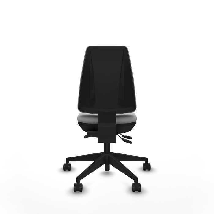 Chaise Elche Asynchrone Cuir écologique Gris clair Base pyramidale noire Sans accoudoirs Sans appui-tête Roulettes 65mm nylon