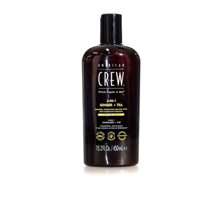 American Crew Shampoing, Après-shampoing et Gel Douche 3-en-1 Gingembre et Thé 450 ml
