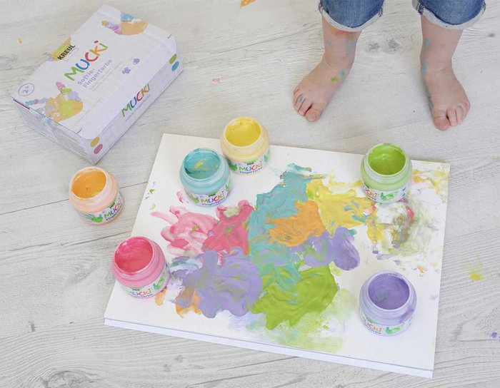 Kreul Set de 6 peintures à doigts MUCKI Softie 150 ml - Couleurs Pastel
