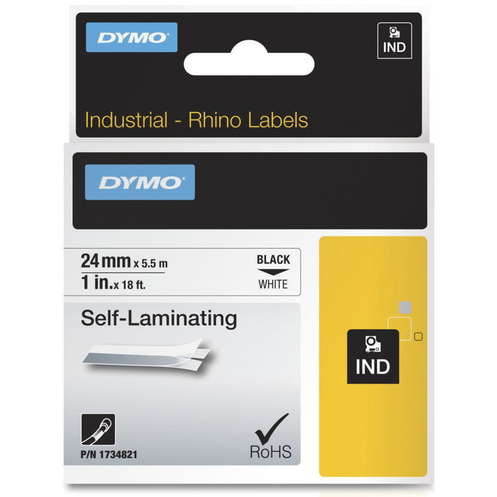 Dymo Rhino 6000+ Étiquettes en vinyle auto-laminantes 24 mm x 5,5 m noir sur blanc Dymo Rhino 6000+ Étiquettes en vinyle auto-laminantes 24 mm x 5,5 m noir sur blanc