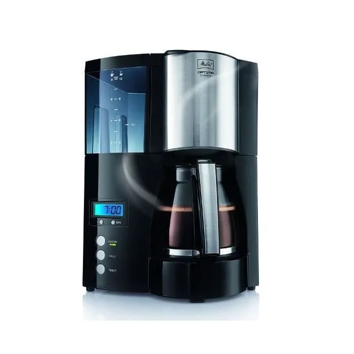 Melitta Cafetière Filtre Programmable Optima Timer 100801 - Capacité 1L (8-12 tasses), 850W, Détartrage Automatique, Réservoir Amovible, Filtre Lavable Lave-Vaisselle