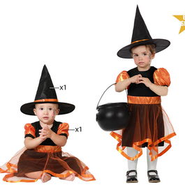 Déguisement Sorcière Orange pour Bébé 12-24 Mois, avec Chapeau et Détails en Tulle, Halloween - Polyester