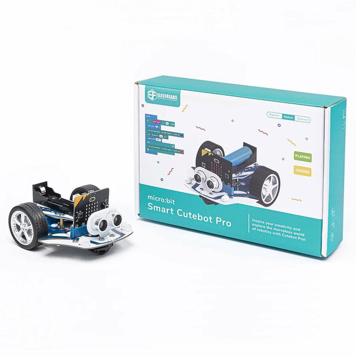 Smart Cutebot Pro Robot Voiture Programmable Microbit - Capteurs Ultrasons et Ligne, Batterie Rechargeable, Programmation par Blocs, Python et JavaScript