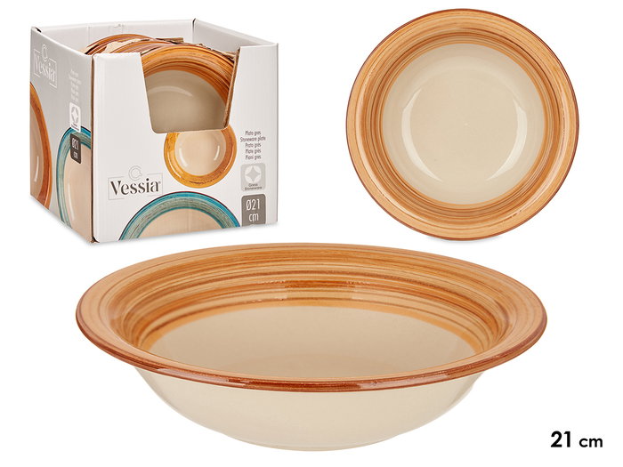 Vessia Plat creux en grès cérame marron 21 cm avec bord décoratif 3D (Set de 24) Vessia Plat creux en grès cérame marron 21 cm avec bord décoratif 3D (Set de 24)