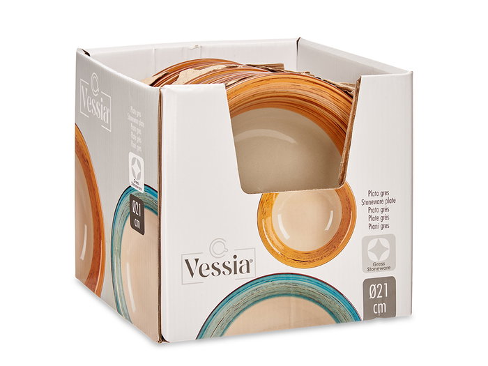 Vessia Plat creux en grès cérame marron 21 cm avec bord décoratif 3D (Set de 24) Vessia Plat creux en grès cérame marron 21 cm avec bord décoratif 3D (Set de 24)
