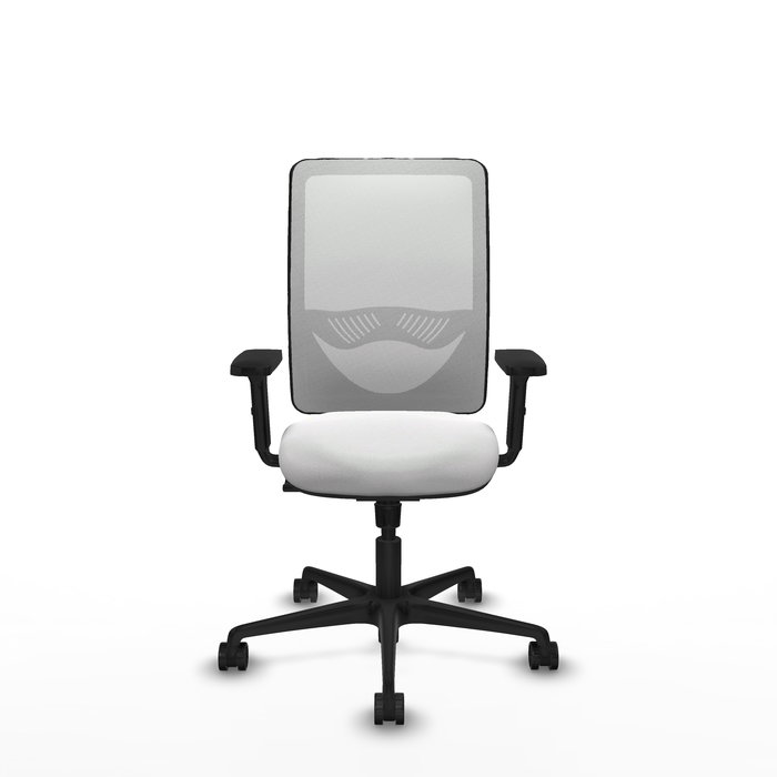 Chaise Zulema Synchro 3 positions tissu Blanc Base en nylon noir Accoudoir 2D Sans appui-tête Roulettes 65mm nylon