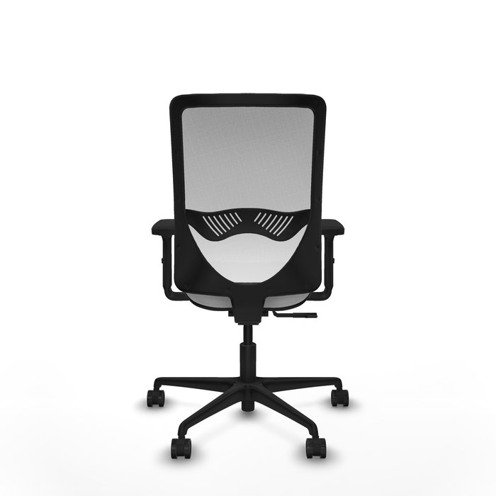 Chaise Zulema Synchro 3 positions tissu Blanc Base en nylon noir Accoudoir 2D Sans appui-tête Roulettes 65mm nylon