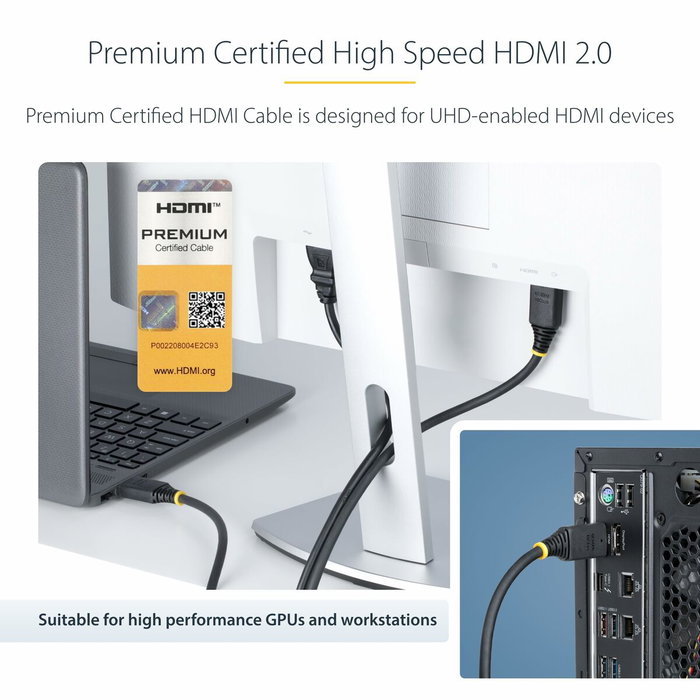 Startech Câble HDMI Premium 4K 50 cm Noir, Mâle-Mâle