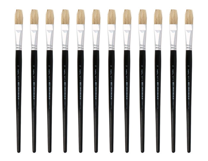 Innspiro Boîte de 12 pinceaux à poils naturels plat manche court nº16 Innspiro Boîte de 12 pinceaux à poils naturels plat manche court nº16