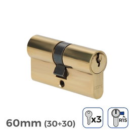 Edm Cylindre en laiton 60 mm (30+30 mm) leva longue r15 avec 3 clés à gorges