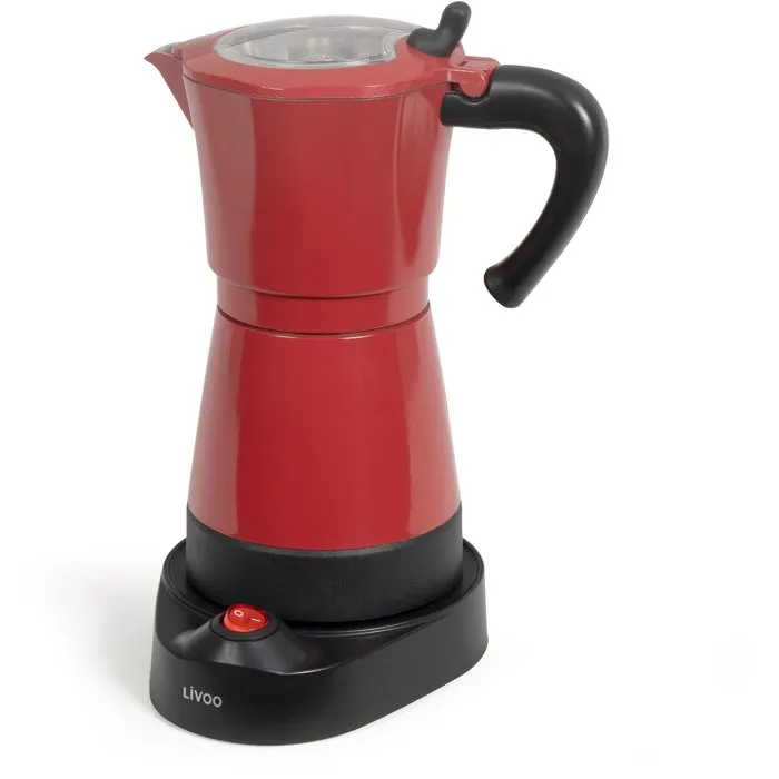 Livoo Cafetière italienne électrique DOD117RC - 300 ml (6 tasses) - 480 W - Fonction maintien au chaud - Rouge/Noir