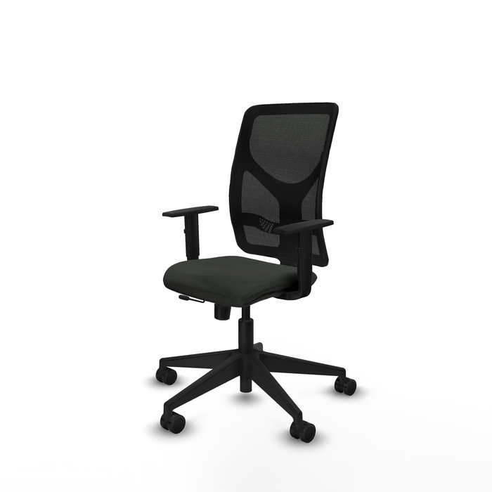 Chaise Motilla Synchrone/Traslack tissu Noir Base pyramidale noire Accoudoir 1D Sans appui-tête Roulettes 65mm nylon