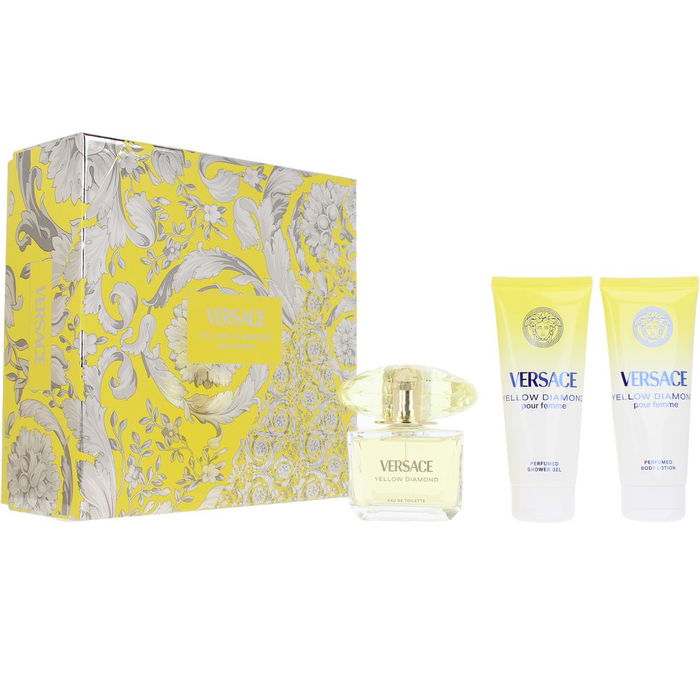 Versace Yellow Diamond Eau de Toilette Set 4 Pièces - 90ml Vaporisateur, Gel Douche 100ml, Lait Corps 100ml, Étui
