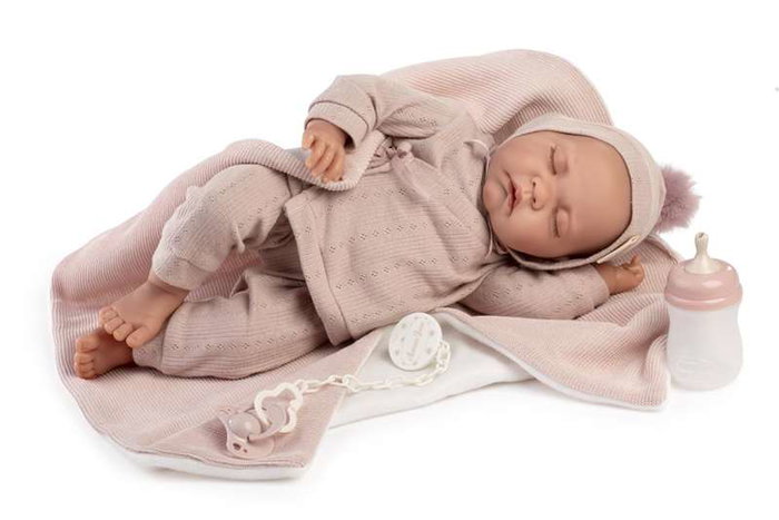 Antonio Juan Poupée nouveau-né Luna avec toquilla et doudou 42cm - Multilingue (espagnol, français, etc.) - À partir de 3 ans